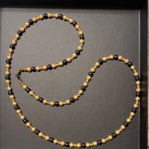 Champagne Gold and Navy Beaded Pearl Necklace
